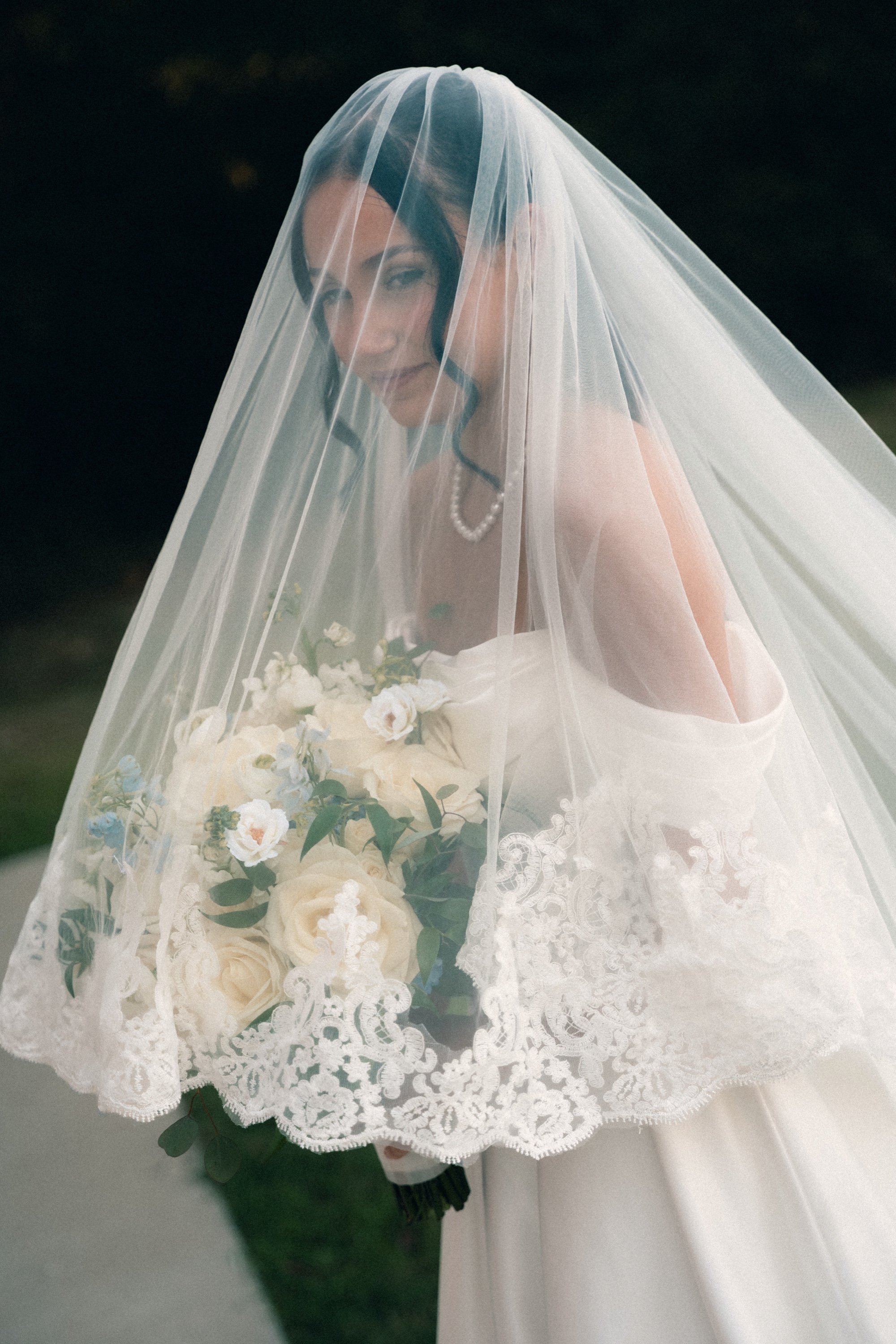 Bride beneath a lace veil at Salt Chapel, Memphis wedding photography
